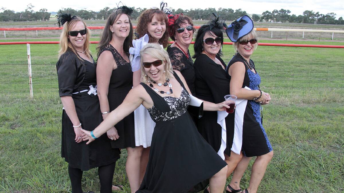 LOOKING LOVELY: Enjoying a day at the Picnic Races on Saturday were (from left) Kylie Maluta of Canberra, Debbie-Jean Manning of Cootamundra, Tracey Pigram of Cootamundra, Kylie Annetts of Stockinbingal, Toni Jenkins of Cootamundra, Anita Morton of Stockinbingal and (front) Catherine Annetts of Cootamundra.
Photo: Kelly Manwaring 