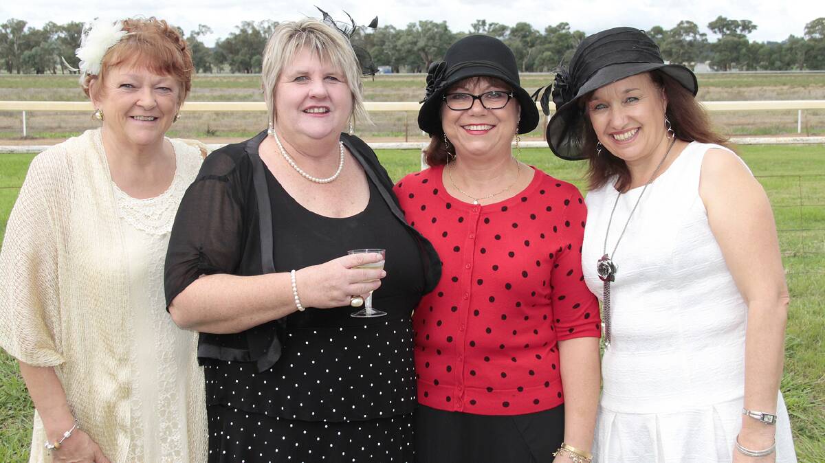  FUN: Pictured catching up at the Cootamundra Picnic Races on Saturday are (from left) Moira Ryan, Tracy Bradbury, Madlin Snell and Stephanie Reid of Cootamundra.