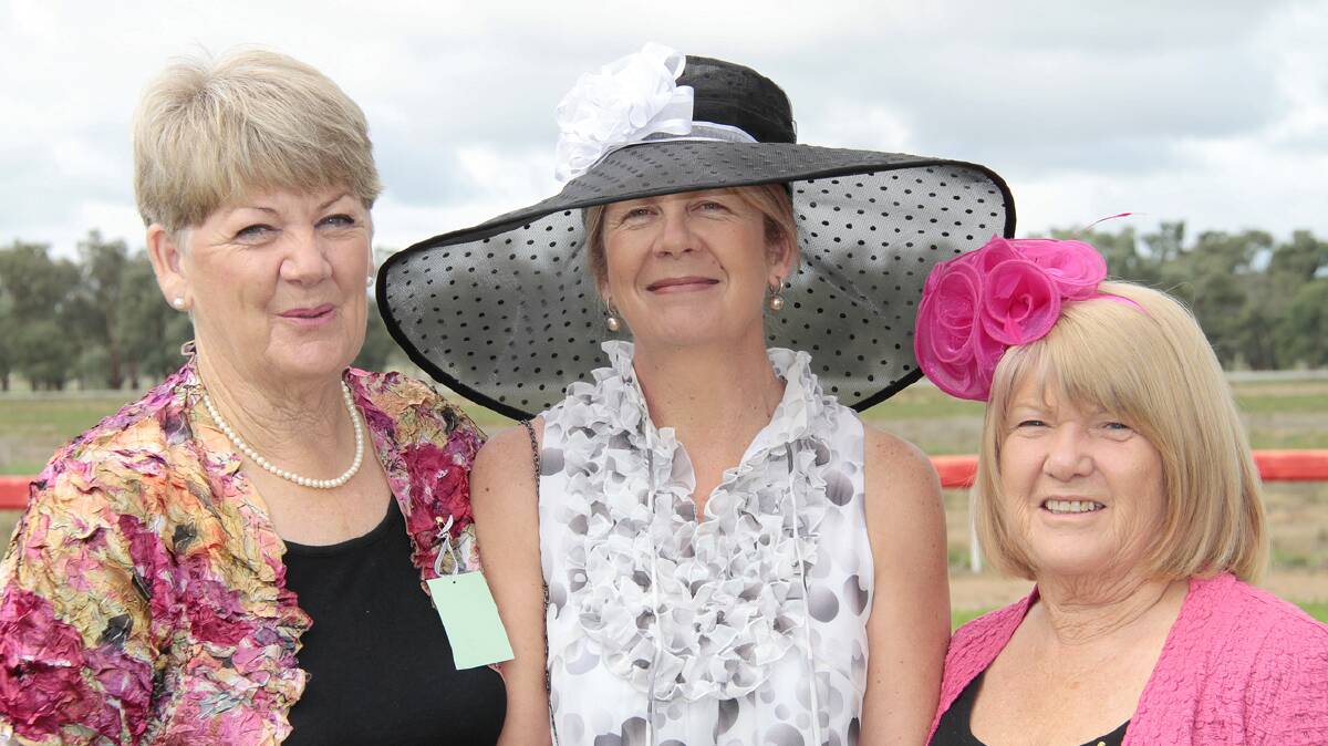 ELEGANT: Pictured in their finery at the Cootamundra Picnic races on Saturday were (from left) Di Belling of Illabo, Veronica Ward and Dee McKenzie both of  Cootamundra.