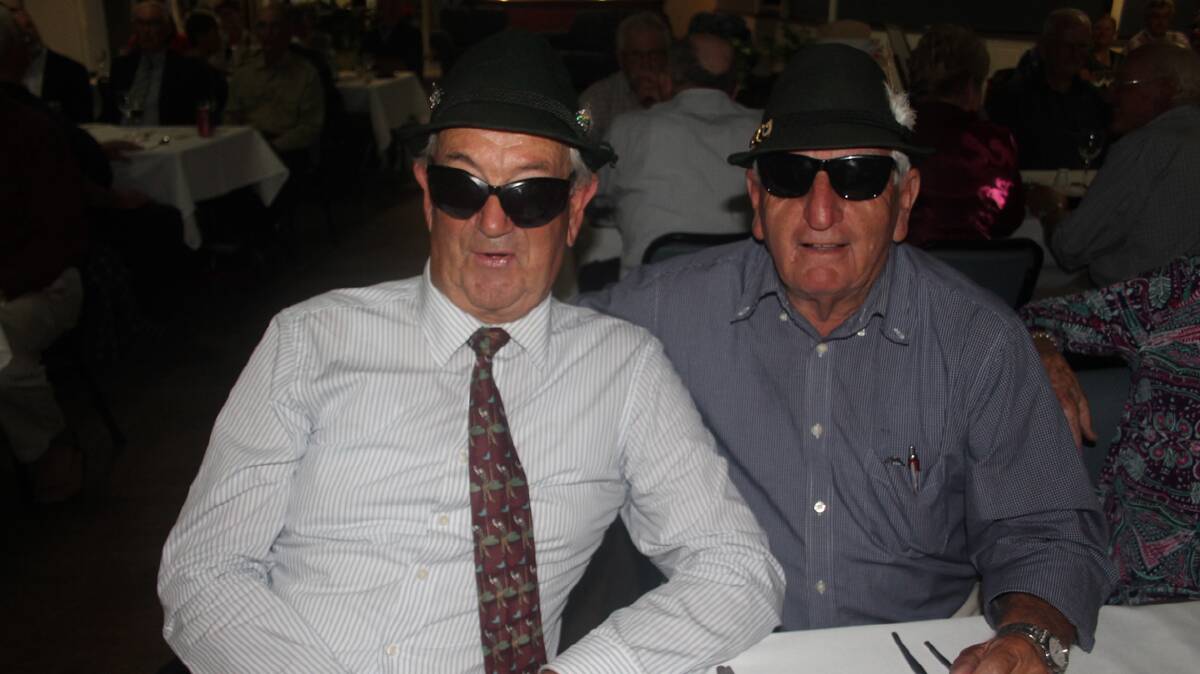  HAVING A LAUGH: Albert Koch and Matt Perry got into the dress-up theme at last Saturday’s Veteran’s Week of Golf presentation posing as the Blues Brothers much to everyone’s entertainment. 
