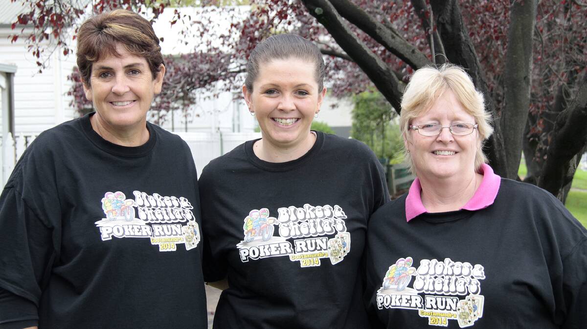  GREAT DAY: Cootamundra’s Kerrie Bartholomew, Alisha Foster and Leanne Robey are pictured prior to the Cootamundra Nursing Home Internal Sprinkler Appeal Poker Run. 
Picture Kelly Manwaring