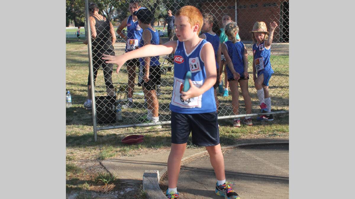 Concentration: 
TEN-year-old Logan Collins is a picture of concentration as he prepares to throw the discus at Little Athletics recently. Little As is enjoying good numbers of a Friday night. 
Photo: Melinda Chambers
