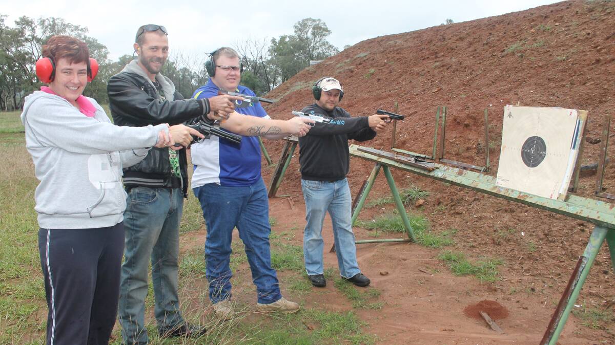 CURRENT MEMBERS: Encouraging new members to join the Cootamundra Pistol Club are (from left) Jennifer Cameron, Jason Manning, Charles Corby and Kieran Emmett. ­