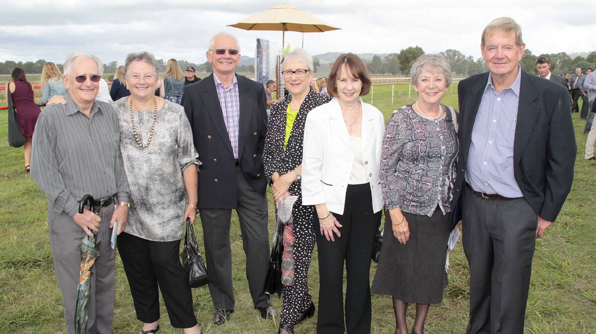 LONG TIME FRIENDS:
Seen out at the Cootamundra Picnic Races were long time friends (from left) Ron and Carmel Duffey, Geoff Eggleton (Wollstonecraft), Helen Ward, Carol Eggleton and Celia and Don Forsyth from Nelson Bay. Carmel, Carol and Geoff did their Learning Certificate at the Cootamundra High School back in 1959.
