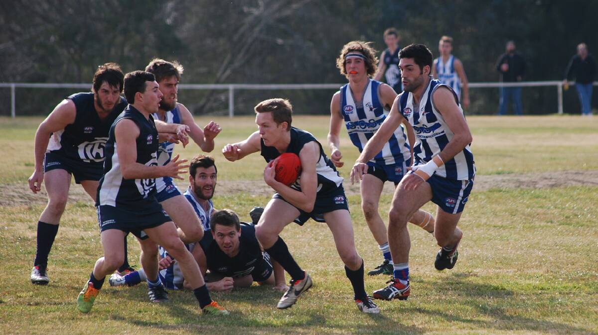 GOOD GAME: Max Steinke in action for the Coota Blues last weekend in Yass when the team was successful in sealing the Canberra Division 3 minor premiership. 
Photo: Mark Loiterton