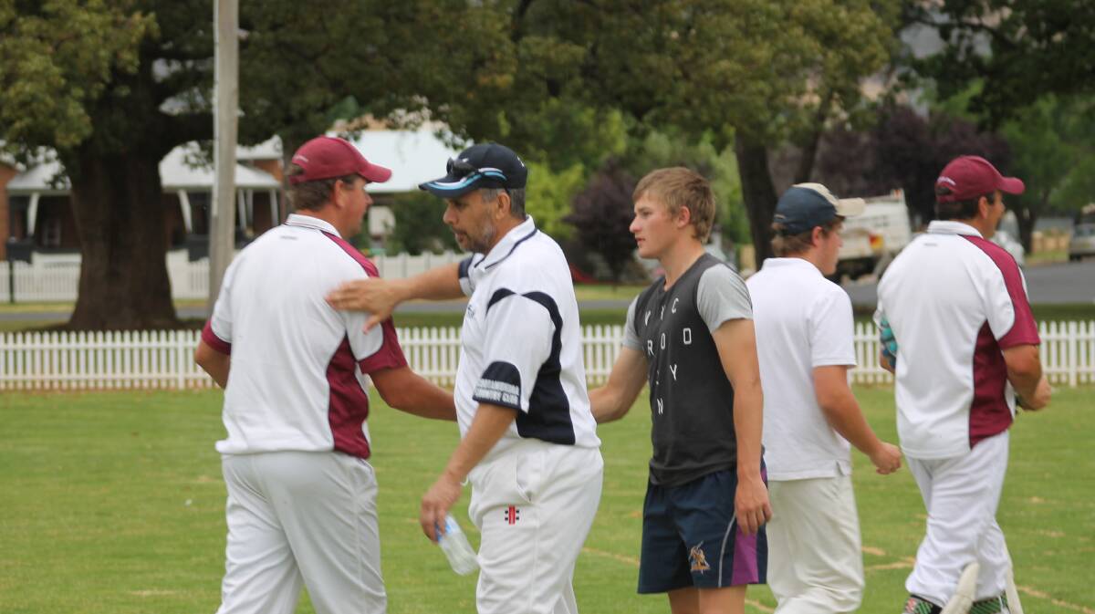  CONGRATULATIONS DELIVERED: It was a premature end to the day on Saturday with handshakes all around by about 3pm following a batting collapse by Stockinbingal, who always lack numbers at this time of year due to harvest, and subsequent easy run chase by the Crusaders. 