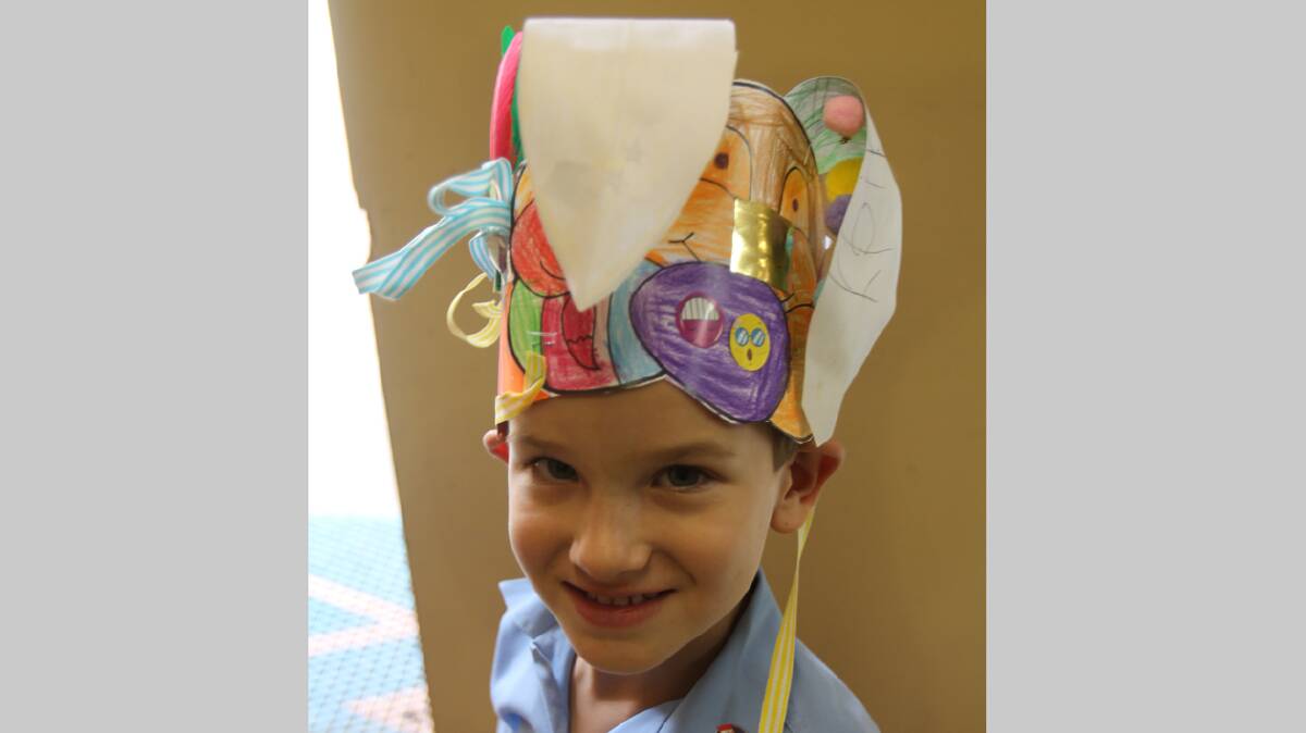  FUN: Kaiden Benson was keen to strut his stuff during his first Easter hat parade at Sacred Heart Central School last week.