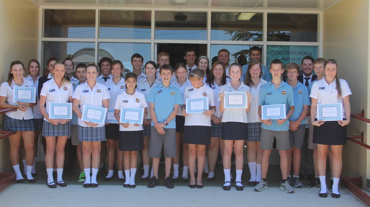  STUDENT REPRESENTATIVE COUNCIL: Members of the 2014 Cootamundra High School Student Representative Council including (back, from left) Jessica Meale, Ariah Holmes, Andrew Clements, Joseph Trinder, Sam Masters, Jarrad Chapman, Sarah Stephens, Henry Hughes,  Ben Camilleri and Tom Worthington (middle) Dannyelle  Bailey (partially obscured), Zac Kostrubic, Teagan Mayor, Maggie Jordan, Brigette Holder, Nicole Kelleher, Ashleigh Dean, Jayden Sutton and Mitchell Holmes (front) Abby Perry, Mikayla Large, Kate Collingridge, Nakiyah Fallon, Michael Perry, Brittany Hefren, Ebony Davey,  Jarrad Holmes and Maddison Baker.
