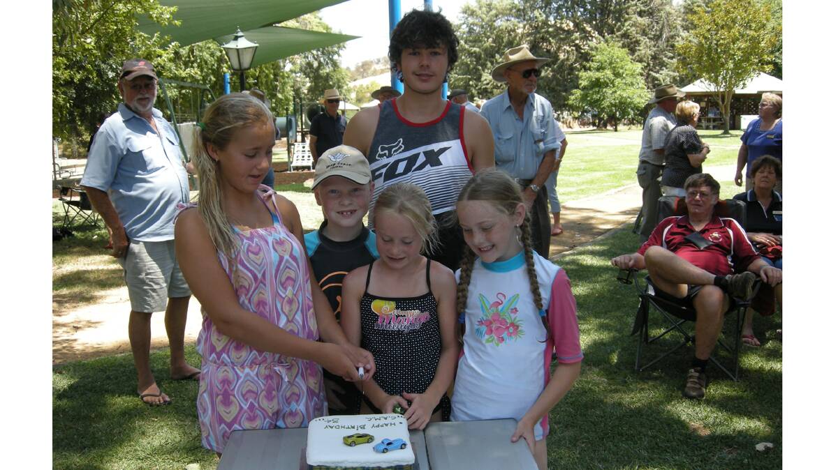 SPECIAL OCCASION: Pictured (back) is Brody Anderson with (front, from left) Shayla Anderson, Colby Owen, Bronte Anderson and Keely Owen at Jugiong on Sunday. The children are the grandchildren of the late Michael Livingstone.