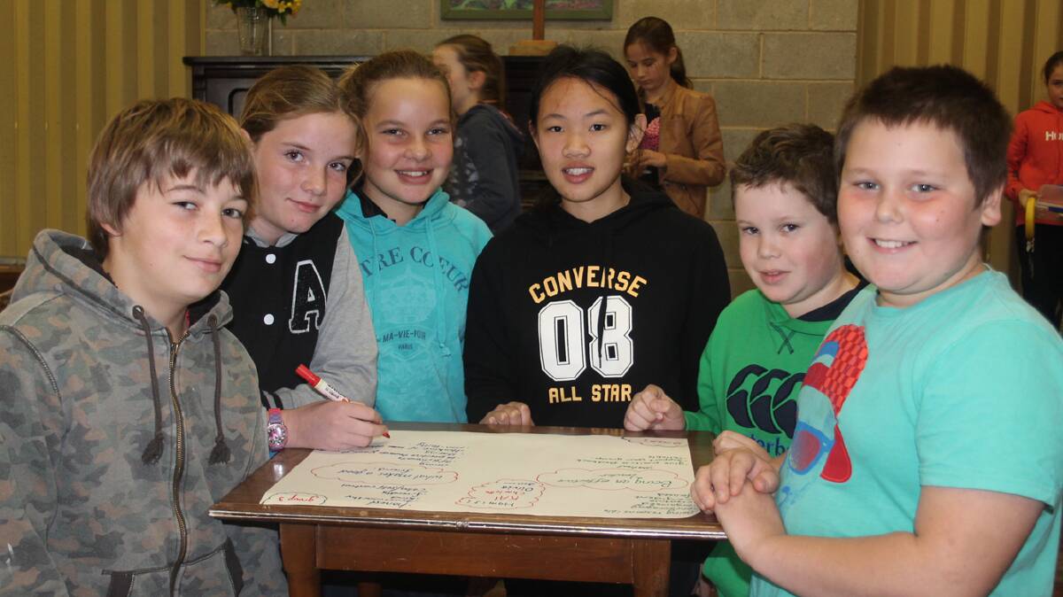  WORKING TOGETHER: Pictured (from left) Michael Aragon, Sarah Edwards, Darcy McNally, Stephanie Hoang, William Hamilton and Kai Collins at the Cootamundra Public School leadership program held at Dickson Hall last Friday.
