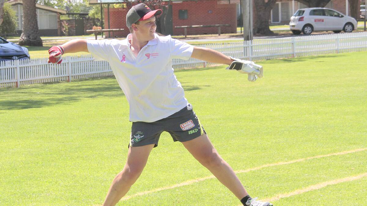 WICKET KEEPER THROW: Pictured is Zac Craw playing the seven a side cricket carnival which was held on Australia Day. 
Photo: Kelly Manwaring
