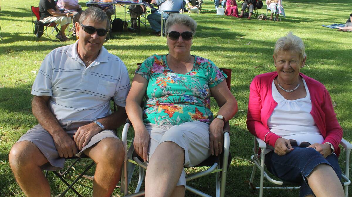 KICKING BACK: Enjoying themselves at the Australia Day Breakfast in the Park celebrations were (from left) Ian Roberts, Margaret Roberts and Marie Coggins. 
