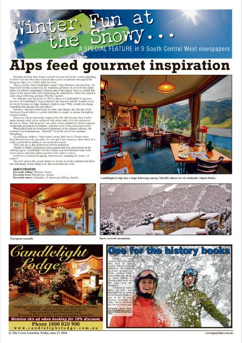 Feature: Winter Fun at
the Snowy... A SPECIAL FEATURE in 9 South Central West newspapers