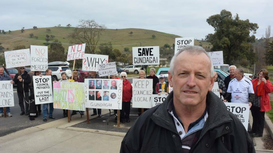 Gundagai businessman John Knight leads a merger protest at July's federal election.