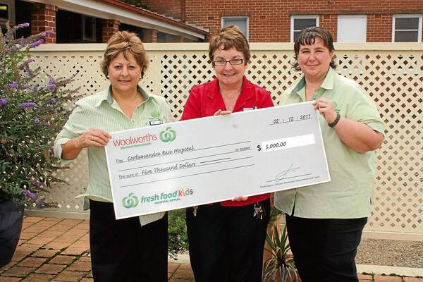 GENEROUS DONATION: pictured following the handing over of $5000 from the Woolworths Fresh Food Kids Hospital Appeal to the Cootamundra Hospital are (from left) Woolworths store manager Nora Saffioto, Hospital nurse manager Aileen Buckley and Woolworths fundraising coordinator Tammy Thompson.  