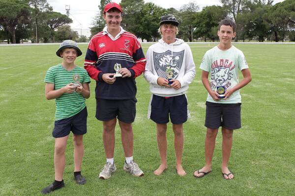 JOB WELL DONE: Bushrangers players (from left) Judd Kerrison, Ryan Breese, James Smith and Joel Annetts were the recipients of the coach’s awards at last weekend’s junior cricket presentations.