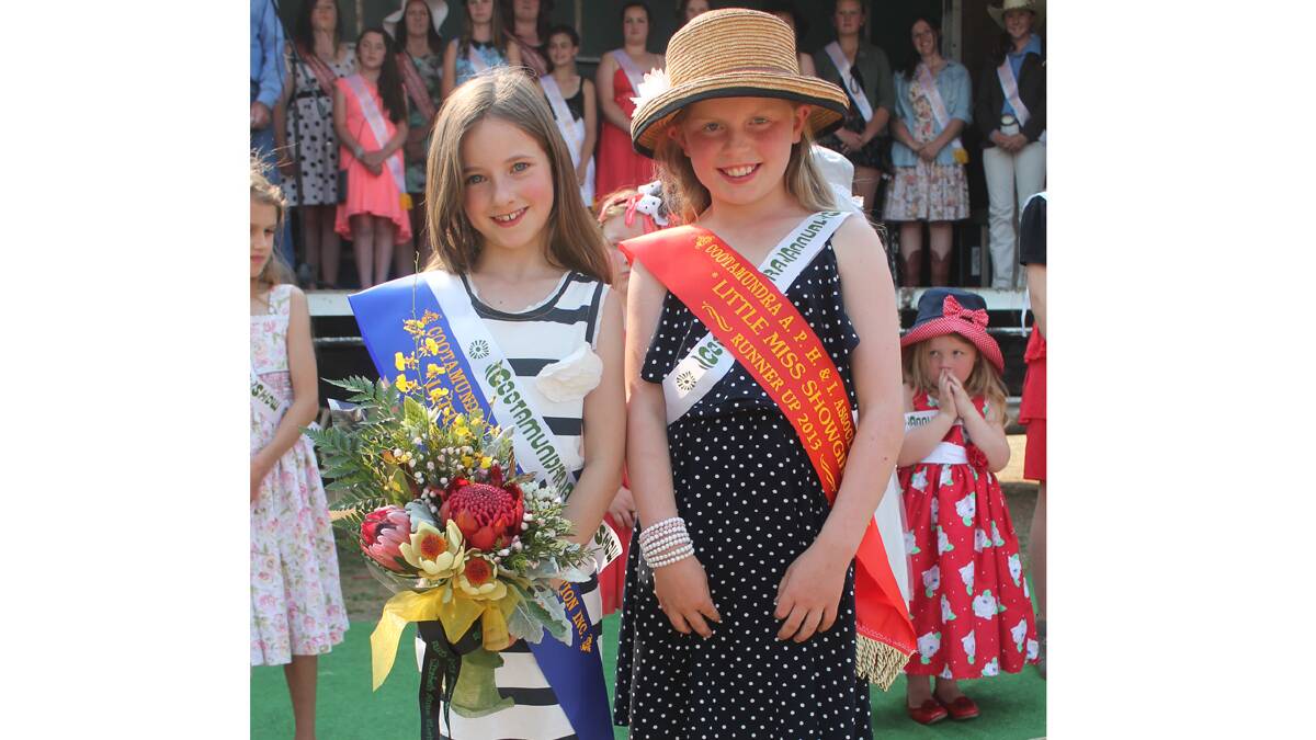  GORGEOUS GIRLS: Winner of the Little Miss competition at the Cootamundra Show was Zara English (left) pictured with runner up Piper Scott.  