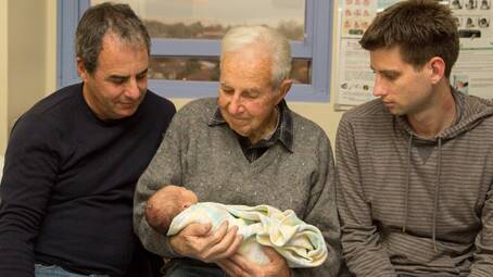 FOUR GENERATIONS: Bruce Hill, Fred Hill and Keith Hill with newest member of the family, Ethan James Hill.   Photo: Helen Hill