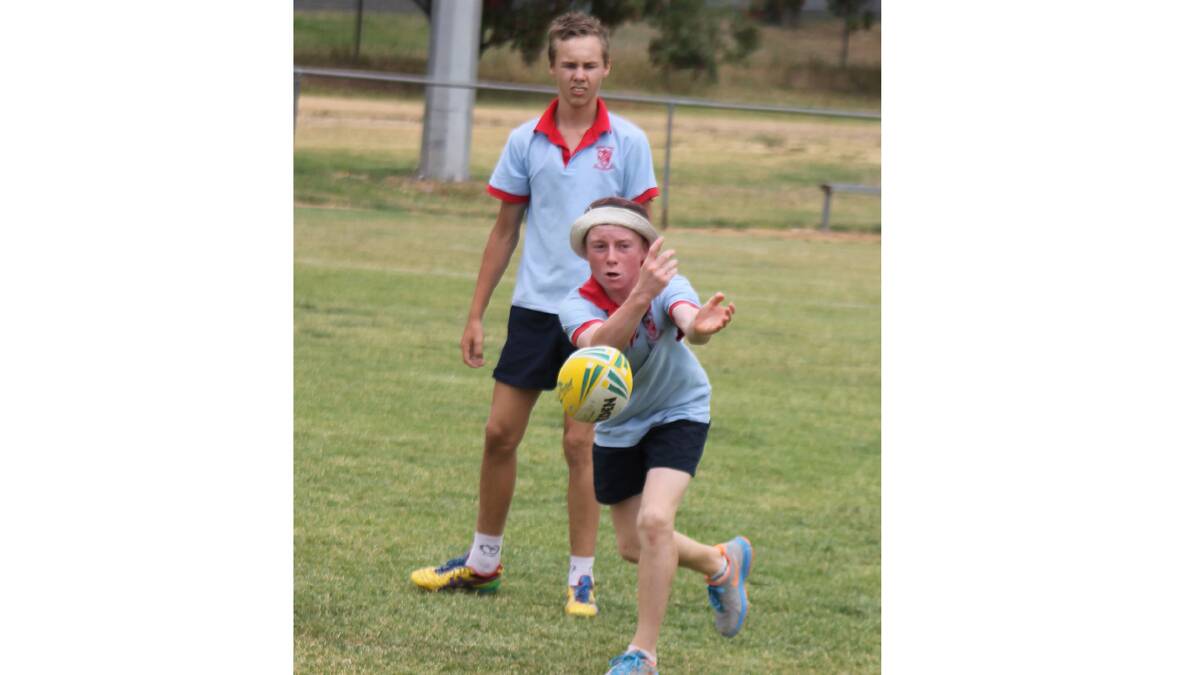 SOLID SPIRAL: Sacred Heart student Jack Caldwell throws a pass during Cootamundra’s Annual  Secondary Touch Football Carnival held on Friday.