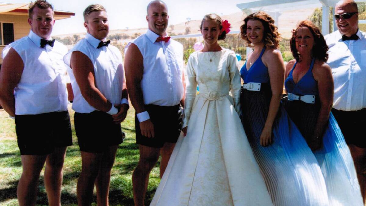 The bridal party is here pictured (below from left) Michael May, Jono Rickett, Jeremy and Michelle, Abby-lea,  Leanne and Lindsay Rickett. CONGRATULATIONS Jeremy and Michelle