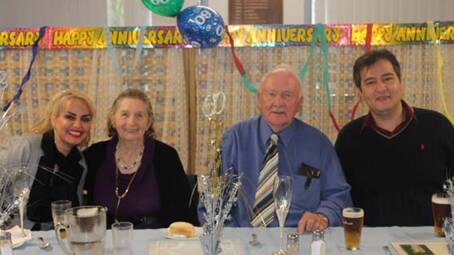  Peggy and Peter Nielsen flanked by Honey and Dr Ashley Collins at their 60th Wedding Anniversary  celebrations.