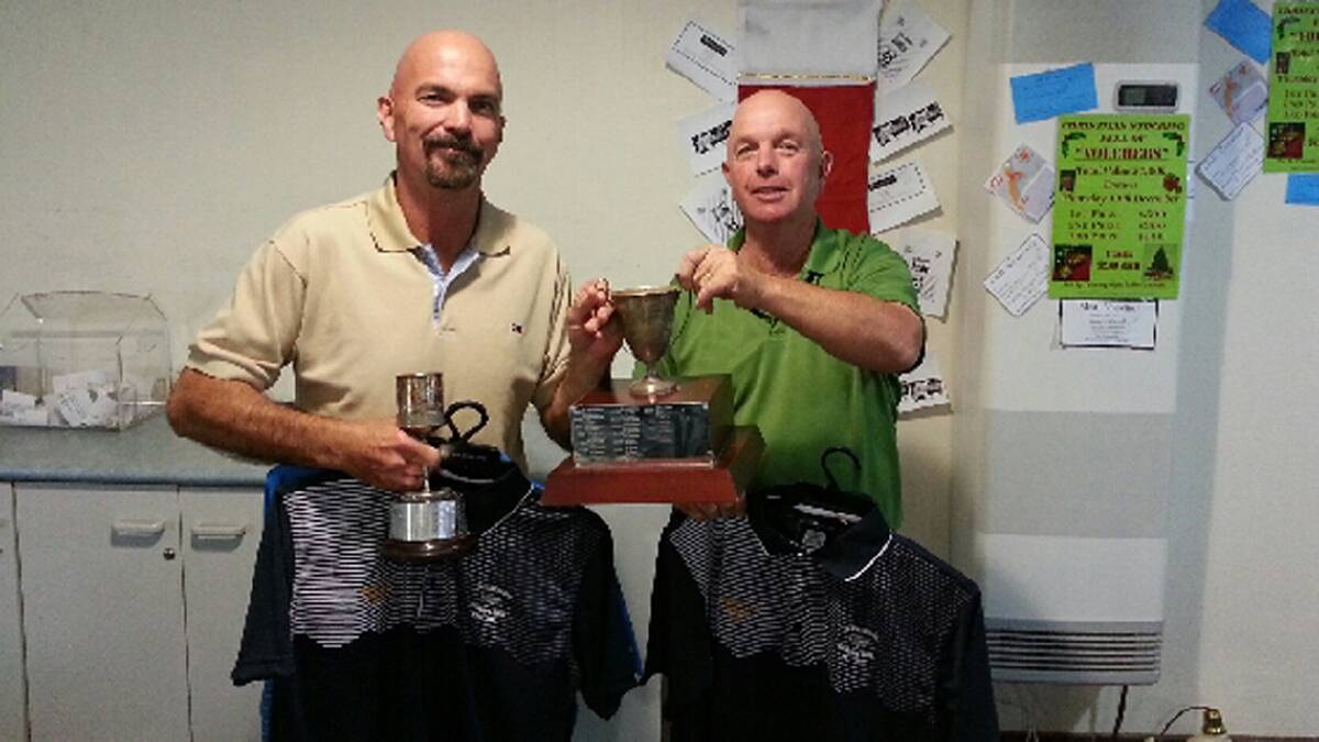  WINNING COMBINATION: Winners of the 2013 Farmer Cup Fourball Best Ball Match Play final were Barry Duggan (left) and Geoff Black. Barry also completed the double by winning the 2013 Founder Cup Single Match Play final.