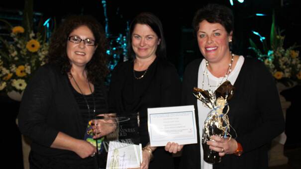 AND THE WINNER IS: business owners Anne Faulks (centre) and Anna Mullins (right) from Wrapped were presented with the HMA Twomey Patterson Best New Business Award, one of the newly added award categories at Saturday’s annual Business Awards Dinner. Pictured with Anne and Anna is HMA Twomey and Patterson partner Kerrie Walsh