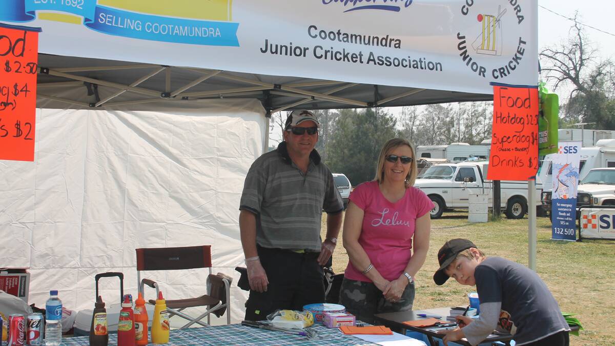 SIGN ON: Cootamundra Junior Cricket Association’s Bruce Webb and Alison Kerrison were kept busy throughout show day, signing children up to play cricket this year. Another sign on day will take place in front of Rudds this Saturday.   