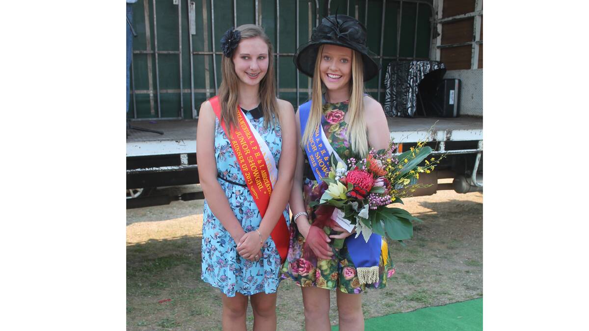 STUNNERS: Azelyn Collins (left) and Mikayla Large were runner up and winner in the Miss Showgirl contest for under 18 girls. Mikayla had been winner of the Little Miss competition when she was younger. 