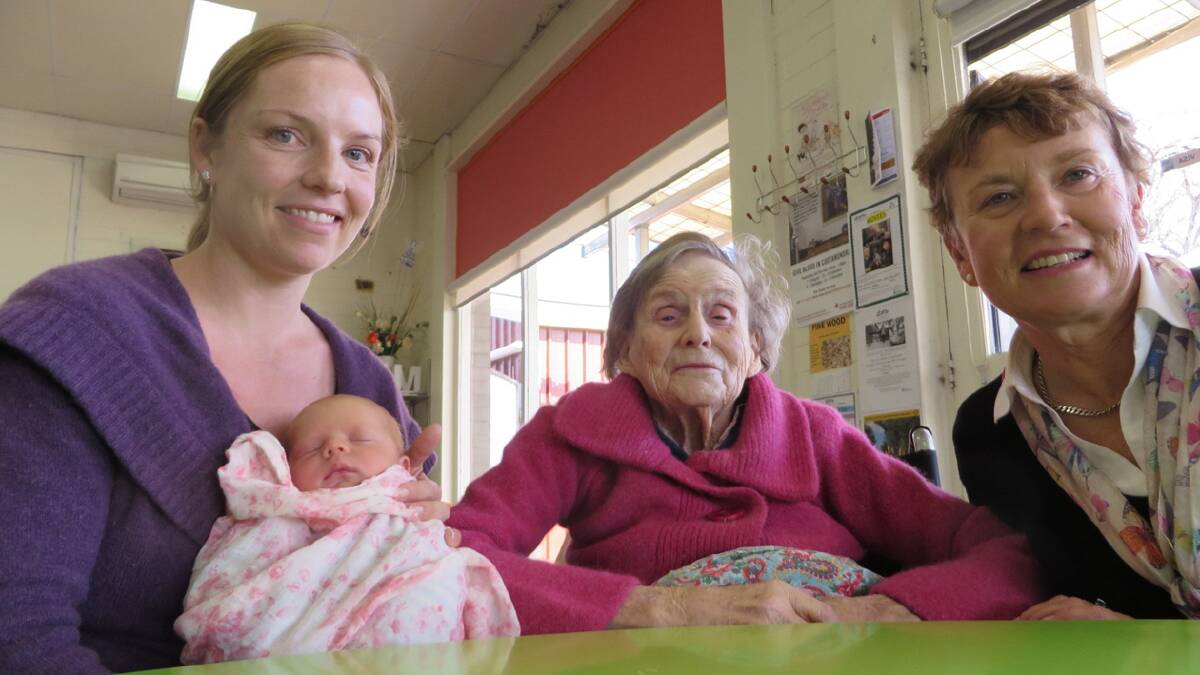 FOUR GENERATIONS Pictured here over coffee this week at The Pickled Pantry are four generations of the Baldry family – (from left) Wendy Campbell with baby Phillipa Campbell, Mrs Julie Baldry and Diana Jansen (nee Baldry). By the way Mark from The Pickled Pantry has recently switched to a new brand of coffee Bills Beans – roasted in Orange. He commented that patrons are commenting most favourably on the change.