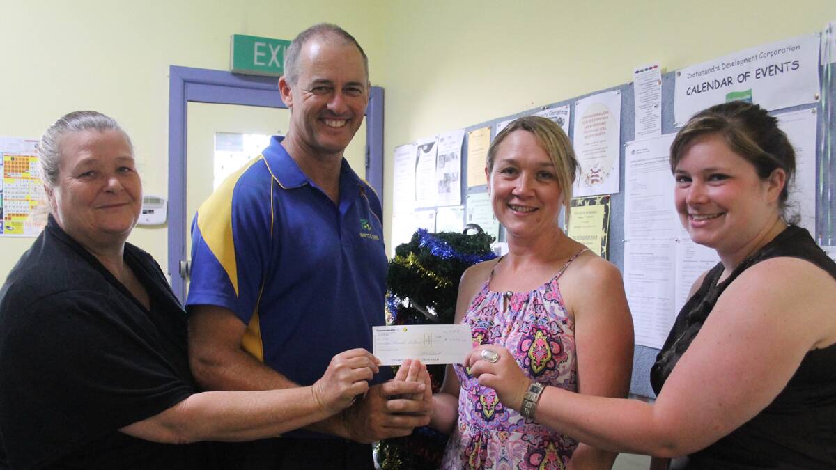 TREE SPONSORSHIP: Christine Wishart’s Dance Studio’s Christine Wishart is pictured making a donation to the Cootamundra Development Corporation to assist with the purchase of the new community Christmas Tree. She is pictured with CDC chairman John Stephens and staff Gail Haines (left) and Ashleigh Warton.