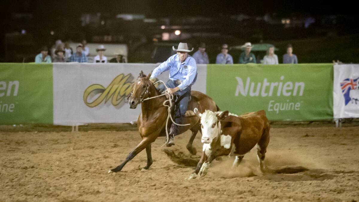 IN ACTION: Winner, Jason Lindley of Gundgai rides the horse PV Grasshopper, owned by Tory Acton, to win the Nutrien Classic. Picture: Supplied by Nutrien Classic, image by Jo Thieme photography