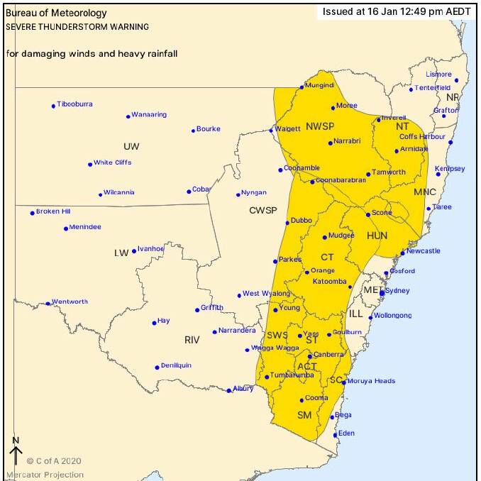Bureau of Meteorology issue a severe weather warning for Cootamundra