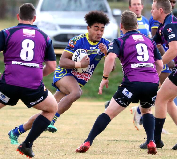 STRENGTH IN NUMBERS: Jarom Vakarewakobau makes a hit-up for Junee against Southcity earlier this season. Picture: Les Smith