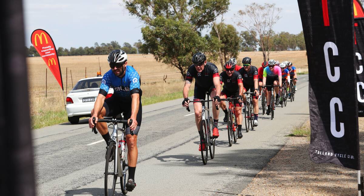 Tolland Cycling Club's Peter Treloar won the opening stage of the Tour de Riverina at Uranquinty on Sunday. Pictures: Emma Hillier
