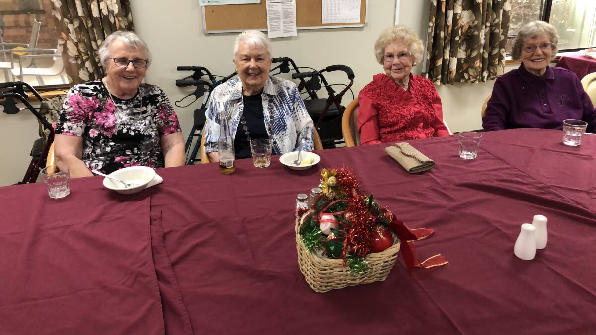 CELEBRATING: Betty Cahill, Joan Moore, Betty Rudd, and Pat Marinan enjoy the festive spirit at Adina Court recently. Picture: Contributed 