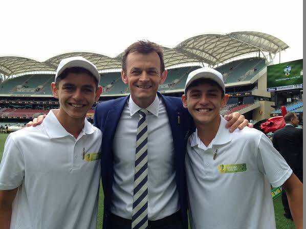CENTRE STAGE: Year 10 Sacred Heart students Mitchell Deep, Adam Gilchrist and Lachie Deep, living the dream during work experience at Cricket Australia. Photo: Contributed