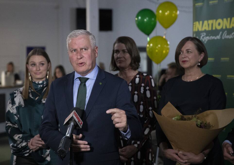 FIFTH TERM: Michael McCormack declares victory on Saturday night. Picture: Madeline Begley