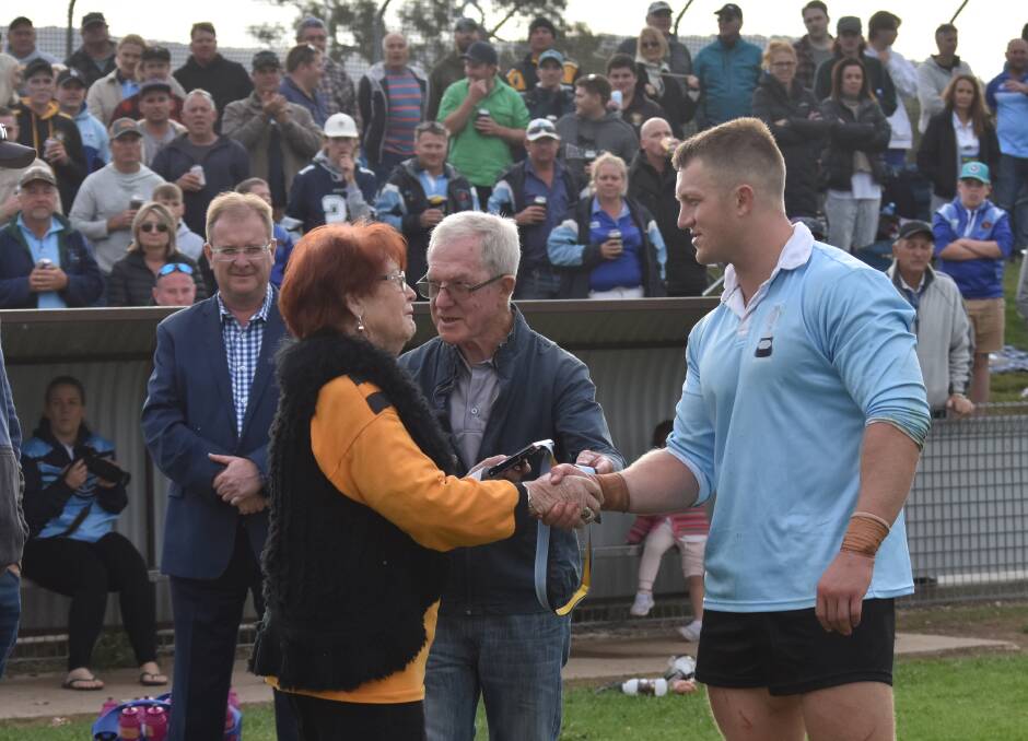 BIG DAY: NSWRL chief David Trodden (left) as part of the presentation of the Bronc Jones-Ray Beaven Medals to Zac Masters on Saturday. 