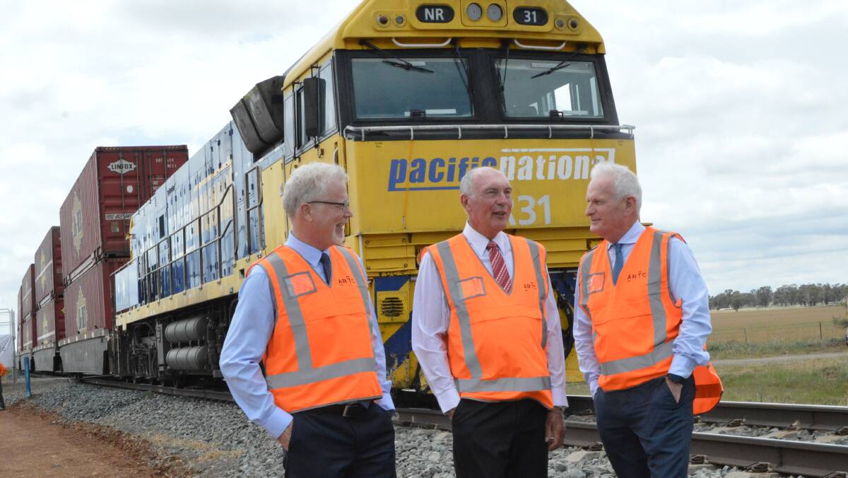 Inland Rail CEO Richard Wankmuller, ARTC board chairman Warren Truss and ARTC CEO and managing director John Fullerton at the sod turning for the project.