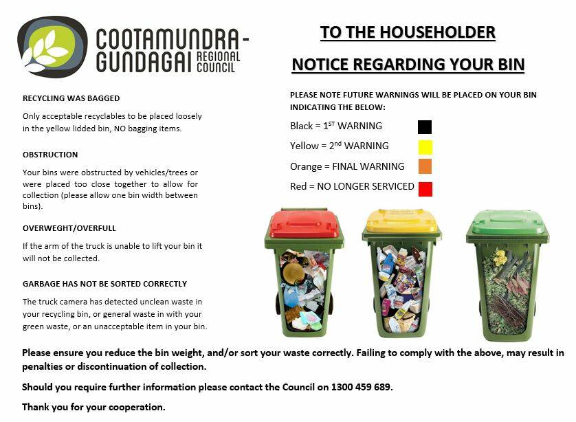  Cootamundra residents will be seeing these notices attached to bins.