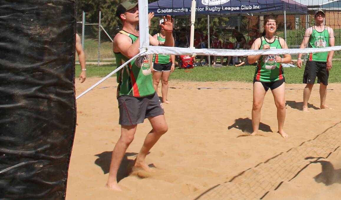 Action from the Coota Beach volleyball which attracted 124 teams and more than 600 people to the town.