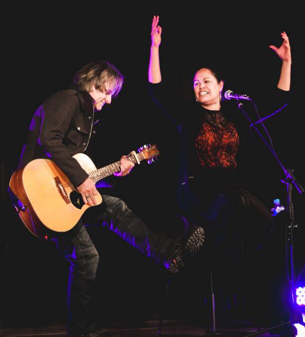 SHOW STOPPER: Guitarist Raymund Shek and award-winning singer Christine Anu entertain the crowd at performance at Cootamundra Public School. Picture: Bec Herring