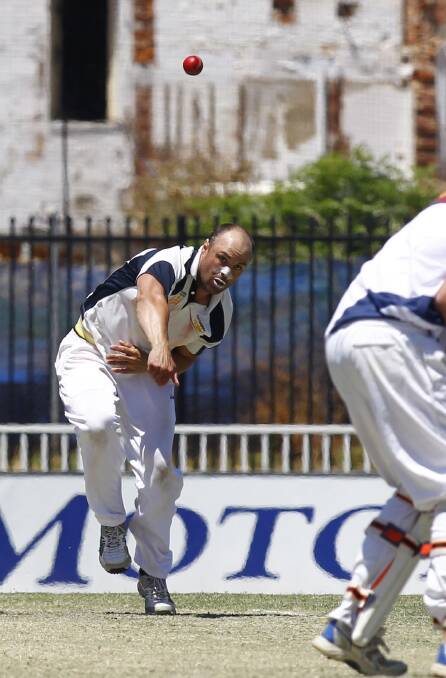 SHIELD WAR: Luke Berkrey bowls for Cootamundra in last year's Stribley Shield match against Wagga. The two rivals will meet again Sunday.