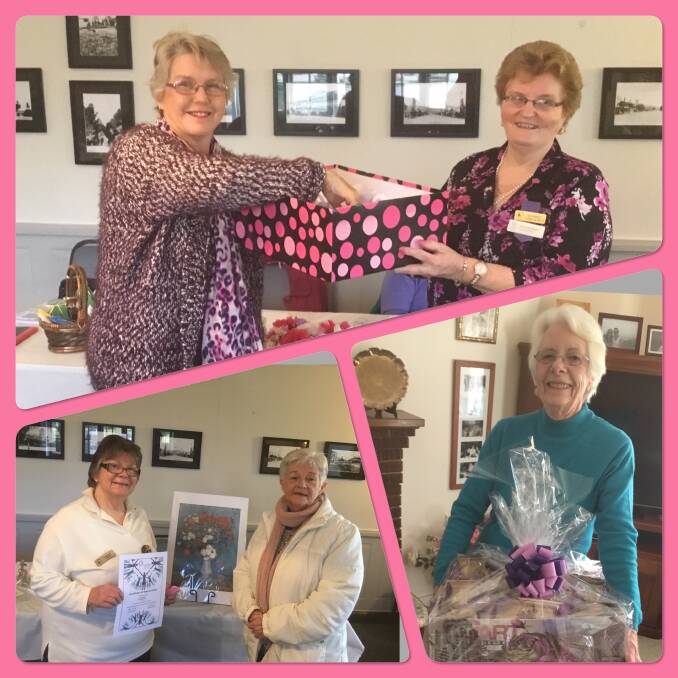 VIEW: Top: Guest Lucia Jacques drawing the winning ticket with president Jenny; guest speaker Marj Smith with Audrey Taber and; Fay Cunningham with her prize.