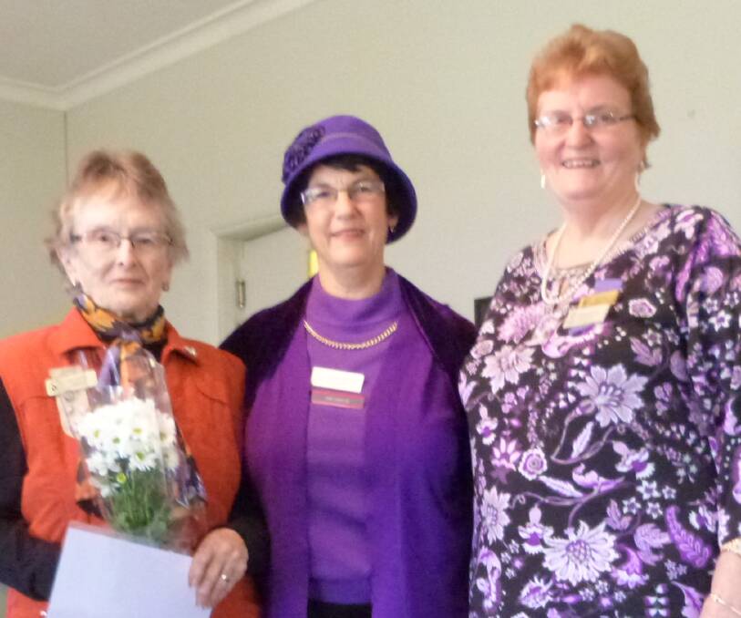 WELL DONE: Maurya Hogan with her 30-year pin, zone councillor Margaret Elmes and president Jenny McAinsh at the VIEW Club meeting. Picture: Contributed