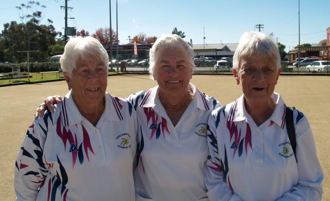 TRIPLE THREAT: The Country Club team of Eleanor Armstrong, Pat Francis and Elizabeth Vicq won the District Triples at Ex-Services Bowling Club. 