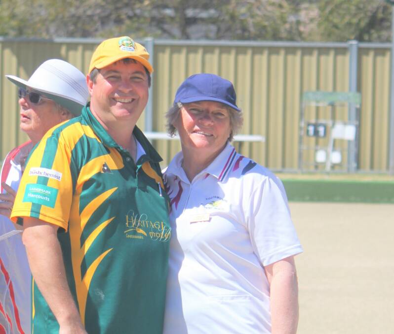 BOWLS: Ron Rosengreen (tournament sponsor) and Jan Roberts (Cootamundra Country Club) also enjoying the recent Wattle Time Mixed Bowls. Picture: John Malone