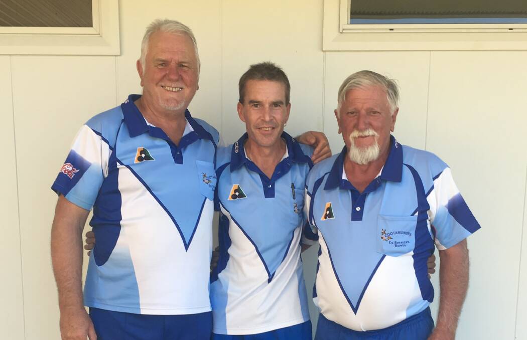 TOP TRIO: The winning District Triples team - Jim White, Roman Bondaruk and John Harriott. Picture: Contributed
