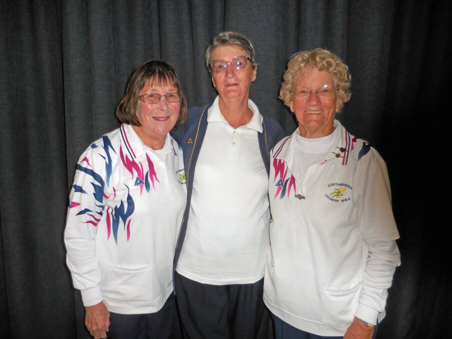 FINALISTS: Viv Christie, Jan Slavin (marker) and Neta Manwaring were involved in the club singles final.